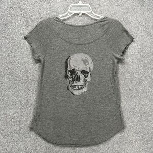 Haute Hippie 5F Bergdorf Goodman Top Womens Small Gray Tee Skull scoop‎ neck